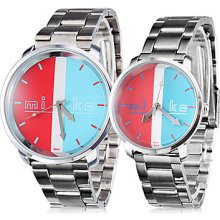 Pair of Quartz Steel Couple's Analog Watches (Silver)