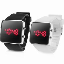 Pair of Sports Silicone Red Style LED Wrist Watch (White and Black)