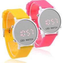 Pair of Sports Style LED Red Jelly Wrist Watches - Yellow & Peach Red