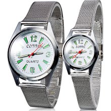 Pair of Steel Analog Couple Quartz Watches (Silver)