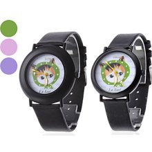 Pair of Unisex Cat PU Design Analog Quartz Wrist Watch (Assorted Colors)