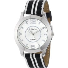 Pedre 0090Ssx Black White Striped Women'S 0090Ssx Black White Striped Grosgrain Strap Silver-Tone Watch