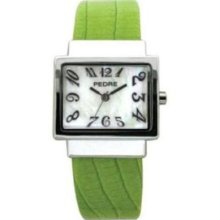 Pedre Glossy Soft Green Lizard-Grain Leather Bangle Watch