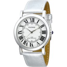 Pedre Silver Tone Watch With Roman Numerals And Silver Tone Leather Band