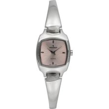 Peugeot 1051Pk Ladies Silver-Tone Square Case Pink Dial Self Adjustable Bangle Bracelet Watch 1051Pk
