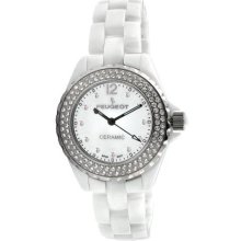 Peugeot White Ps4892Ws Women'S Ps4892Ws Swiss Ceramic Swarovski Crystal White Dial Watch