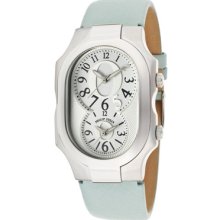 Philip Stein Watches Women's Dual Time White & Silver Dial Light Blue