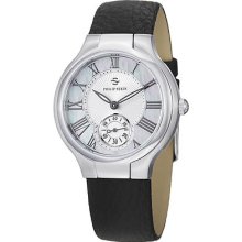 Philip Stein Watches Women's Mother of Pearl Dial Black Leather Black
