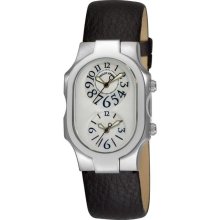 Philip Stein Watches Womens Mother of Pearl Dial Black Strap Dual Tim