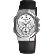 Philip Stein Watches Womens Silver Chronograph Dial Black Patent Leath