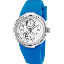 Philip Stein Watches Womens White Dial Blue Rubber Strap Dual Time 31A