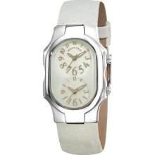 Philip Stein Women's 'Signature' White Leather Strap Dual Time Watch