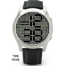 Phosphor Womens Appear Crystal Stainless Watch - Black Leather Strap - Black Dial - MD006G