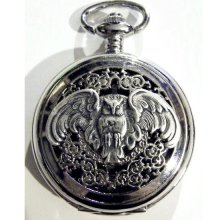 Pocket Watch and Chain Fob Steampunk Silver Owl