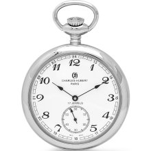 Polished silver open face pocket watch & chain by charles hubert
