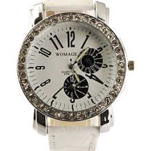 PU Band Big Dial Quartz Wrist Watch For Women(White)