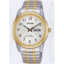 Pulsar Men`s 2 Tone Expansion Watch W/ English & Spanish Calendar