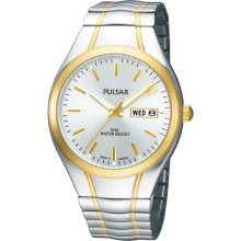 Pulsar Mens Analog Stainless Watch - Two-tone Bracelet - Silver Dial - PXN200