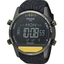Pulsar Mens Racing Digital Stainless Watch - Black Rubber Strap - Black Dial - PV4005