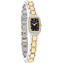 Pulsar Quartz Ladies Two Tone Black Dial Crystal Dress Watch PEGE59 New