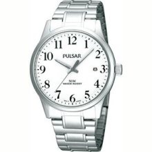 Pulsar Watch W/ Stainless Steel Expansion Bracelet & White Dial