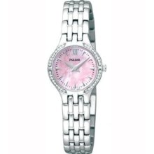 Pulsar Womens Swarovski Analog Stainless Watch - Silver Bracelet - Pearl Dial - PEGF19