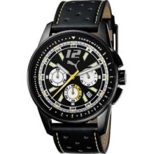 Puma Men's Race Luminous Chronograph Watch - Black Polyurethane Band with White Stitching - Black Dial - PU101951009