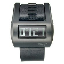 Puma Mens Stream Digital Display Black Ip Stainless Steel Case Leather Watch