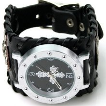 Punk Gothic Ladies Women Men Gens' Genuine Leather Wrist Watch