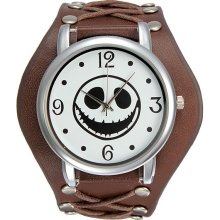 Punk Skeleton Smiling Face Quartz Dial Leather Strap Rivet Cross Wrist Watch