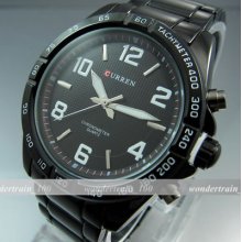 Quartz Hour Analog Luxury Sport Men's Black Steel Wrist Watch Wha140