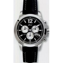 Quartzline Chrono Men`s Silver 20 Atm Watch With Leather Sport Strap