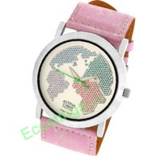 r Watchband Round Ladies' Good Pink Wide Leathe Watch