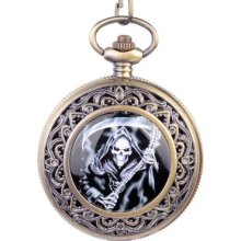 Reaper With Axe Pocket Watch In Black Background With A Free Leather Case