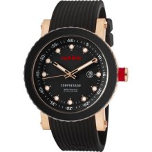 Red Line Men's Compressor Black Ceramic Bezel Rose Gold Tone Ip Case B