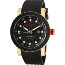 Red Line Men's Compressor Black Ceramic Bezel Gold Tone Ip Case Black