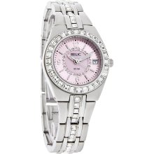 Relic Glitz by Fossil Ladies Queens Court Pink Crystal Dial Dress Watch ZR11787