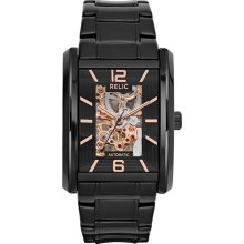 Relic Mens Black Automatic Skeleton Watch