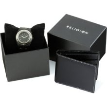 Religion Men's Quartz Watch With Black Dial Analogue Display And Black Leather Strap Dnoughtgset