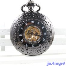 Retro Roman Numerals Mechanical Vintage Pocket Watch Pendant 14.6in Chain Watch