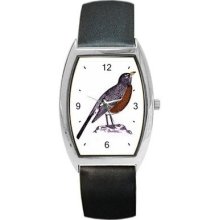 Robin Red Breast Bird Art Unisex Barrel Wrist Watch