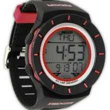 Rockwell Unisex Coliseum Didigtal Plastic Watch - Black Rubber Strap - Red Dial - RCL103