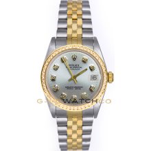 Rolex 31mm Midsize Datejust Model 68273 Steel & 18K Gold Jubilee Band Custom Added Silver Diamond Dial & Diamond Bezel