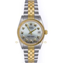 Rolex 31mm Midsize Datejust Model 68273 Steel & 18K Gold Jubilee Band With A Custom Added Silver Diamond Dial