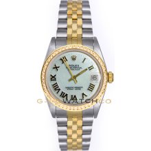 Rolex 31mm Midsize Datejust Model 68273 Steel & 18K Gold Jubilee Band MOP Roman Dial & Diamond Bezel