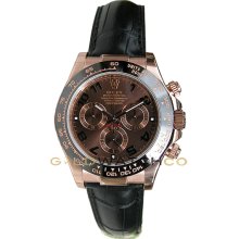 Rolex 40mm Black Leather Strap 18K Rose Gold Daytona Model 116515 Chocalate Face Manufactured in 2012