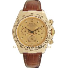 Rolex 40mm Brown Leather Strap 18K Yellow Gold Daytona Model 116518 Champagne Face Manufactured in 2012