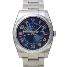Rolex Air-King Watch, Domed Bezel, Blue Dial/Orange Arabic 114200