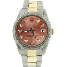 Rolex date just brown diamond dial bezel gents watch oyster bracelet SS & gold