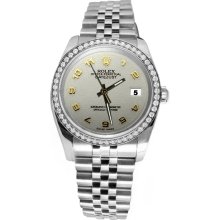 Rolex date just white Arabic dial stainless steel watch jubilee datejust